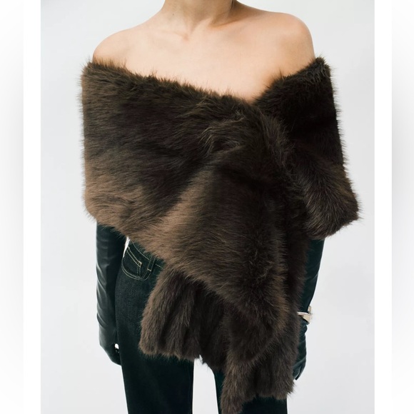 ZARA FAUX FUR FRINGED SCARF - Picture 8 of 14
